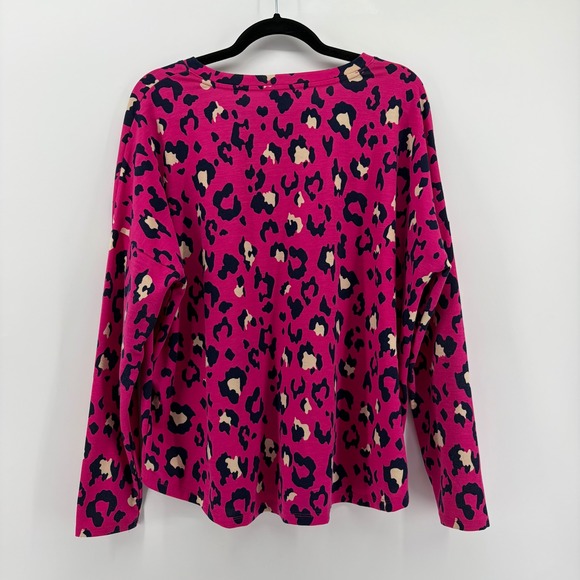 Crown Ivy Pink Leopard Print Long Sleeve Crew Neck Sweater Women's Size Large - Picture 2 of 6